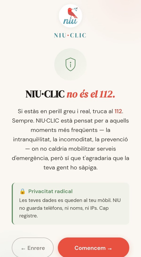 Avís que NIU·CLIC no substitueix el 112