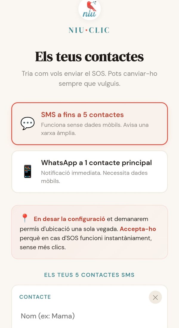Pantalla de configuració dels contactes de confiança