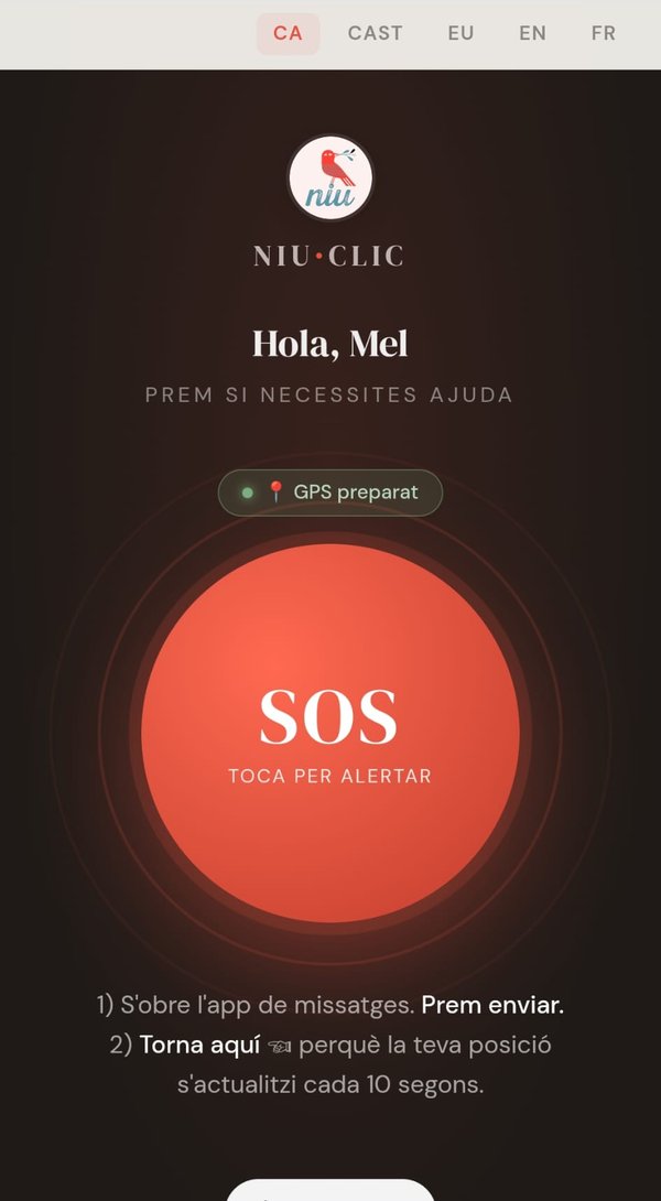 Pantalla amb el botó SOS preparat