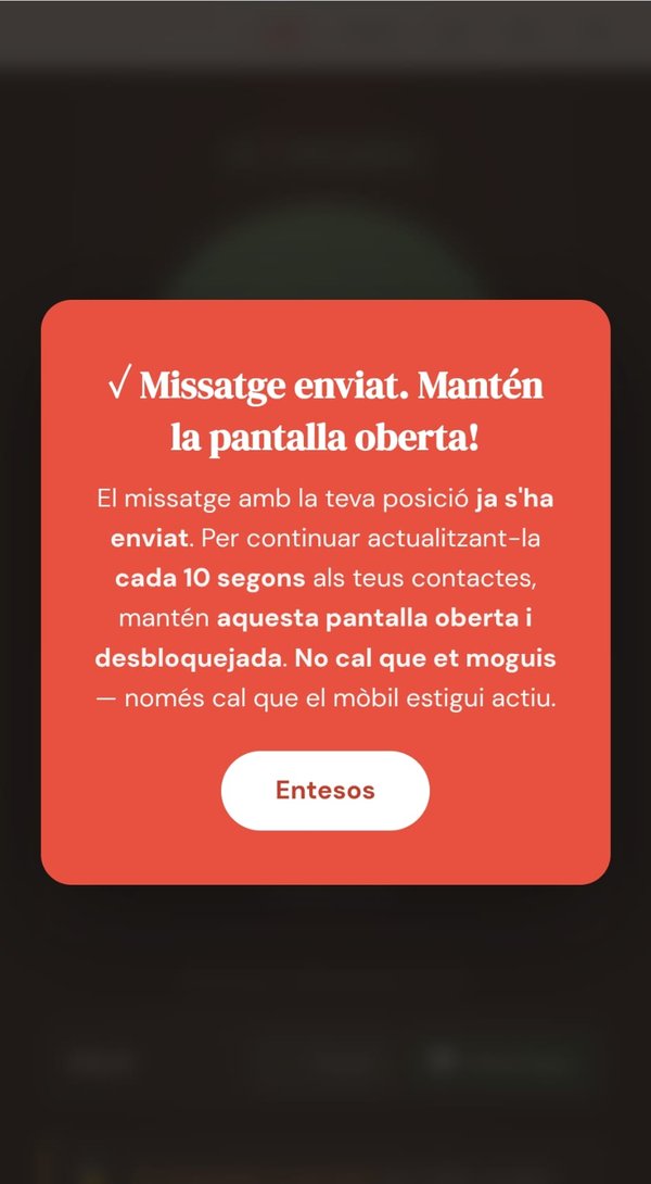 Confirmació que el missatge SOS s'ha enviat